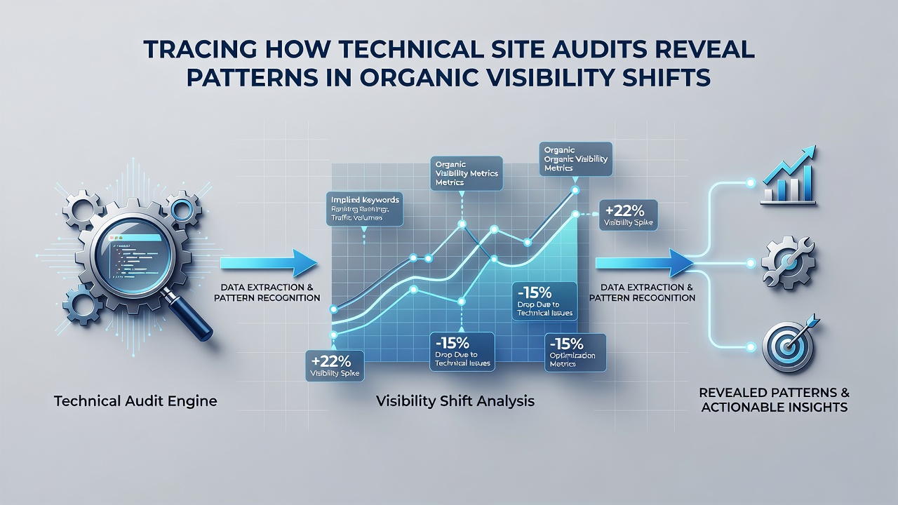 Graph illustrating correlation between resolved technical issues and recovery in organic search visibility metrics